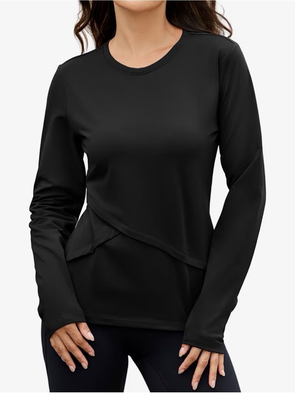 Baleaf Black Long-Sleeve fleece Layered Running Athletic Base Layer Crewneck Top